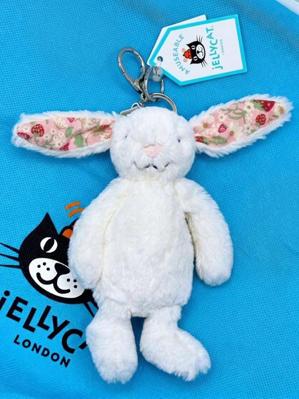Jellycat Blossom Beige Bunny Petal Bag Charm , White Plush Floral Ears